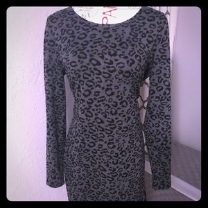 Cheetah gray and black fitted sweater dress